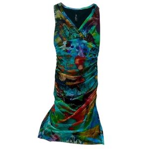 Elana Kattan Mesh Midi Dress Colorful Abstract Fish Tank Y2K Vintage Size S M